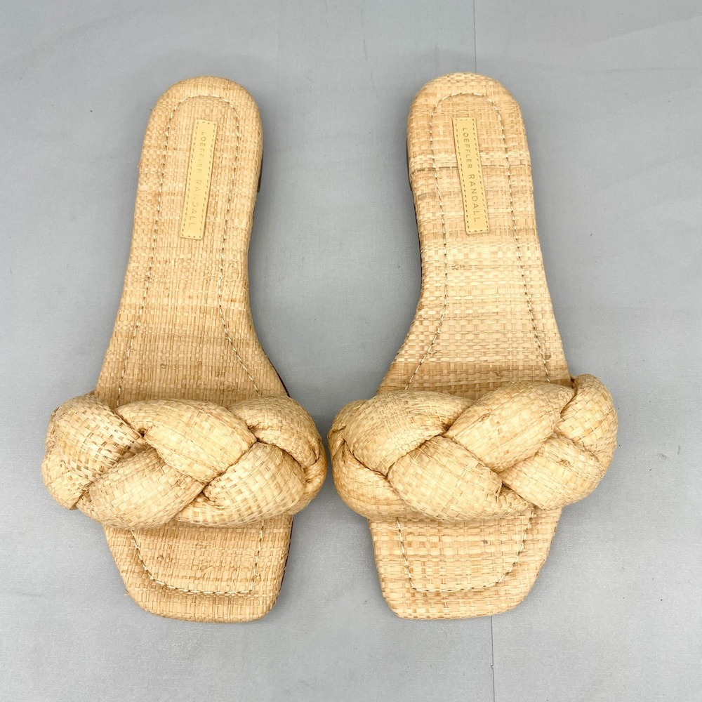 Loeffler Randall Womens 7B Joanna Braided Slide Sandals Raffia Flat Boho Coastal
